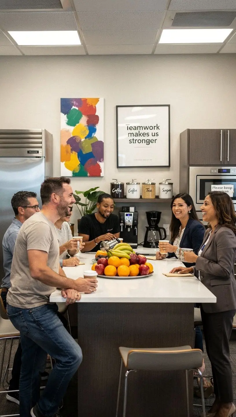 Кабинет с стильной мебелью и элементами, соответствующими корпоративной идентичности.